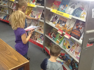 Selecting books at the Book Fair